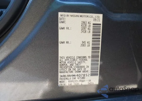 2021 Nissan Altima S Fwd из США, поврежденный, VIN 1N4BL4BV4MN407852